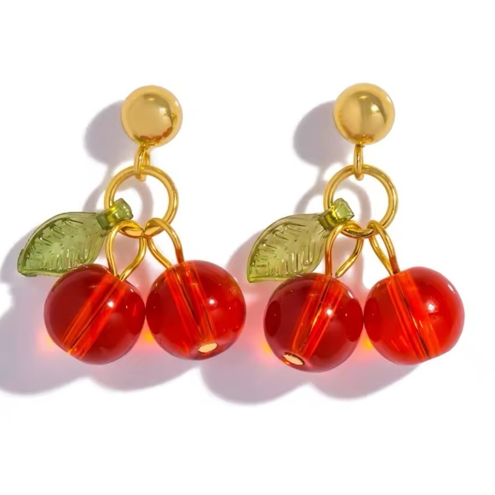 Petite Cherry Red Drop Earrings - Picture 4 of 9